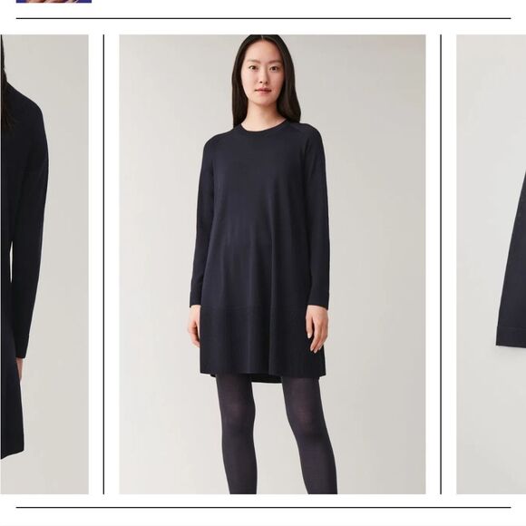 COS Merino Wool A-Line Dress women's small navy blue long sleeve mini - Picture 1 of 9
